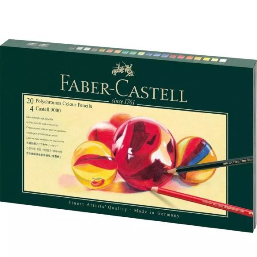 Dessin & Arts Graphiques Creastore Crayons De Couleurs | Coffret 20 Polychromos + 4 Castell 9000 + Accessoires - Faber-Castell