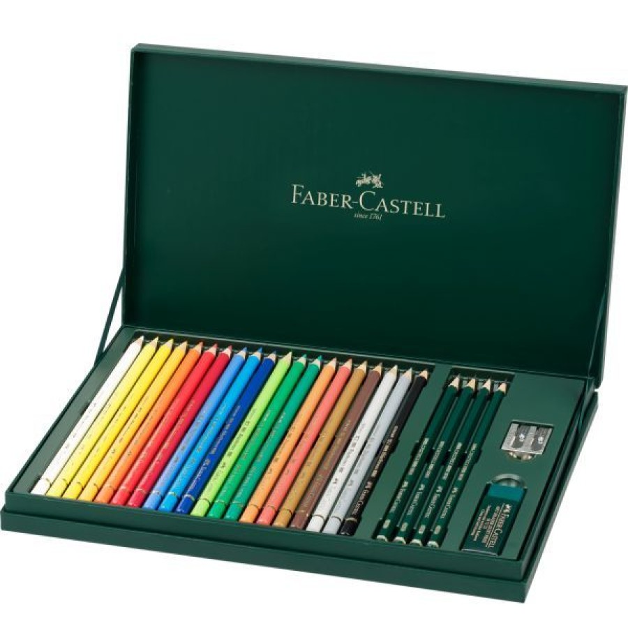 Dessin & Arts Graphiques Creastore Crayons De Couleurs | Coffret 20 Polychromos + 4 Castell 9000 + Accessoires - Faber-Castell