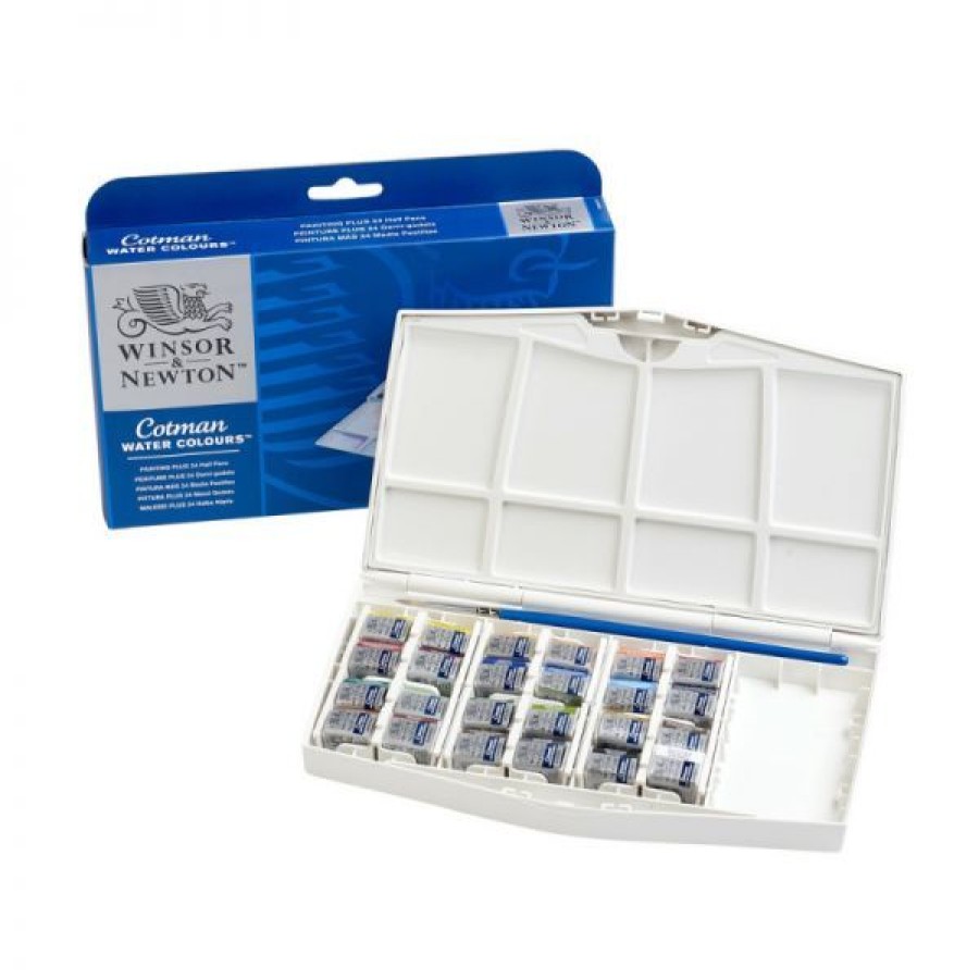 Peintures Creastore Peinture Aquarelle Fine | Boite Aquarelle Cotman De 24 Demi-Godets - Winsor & Newton