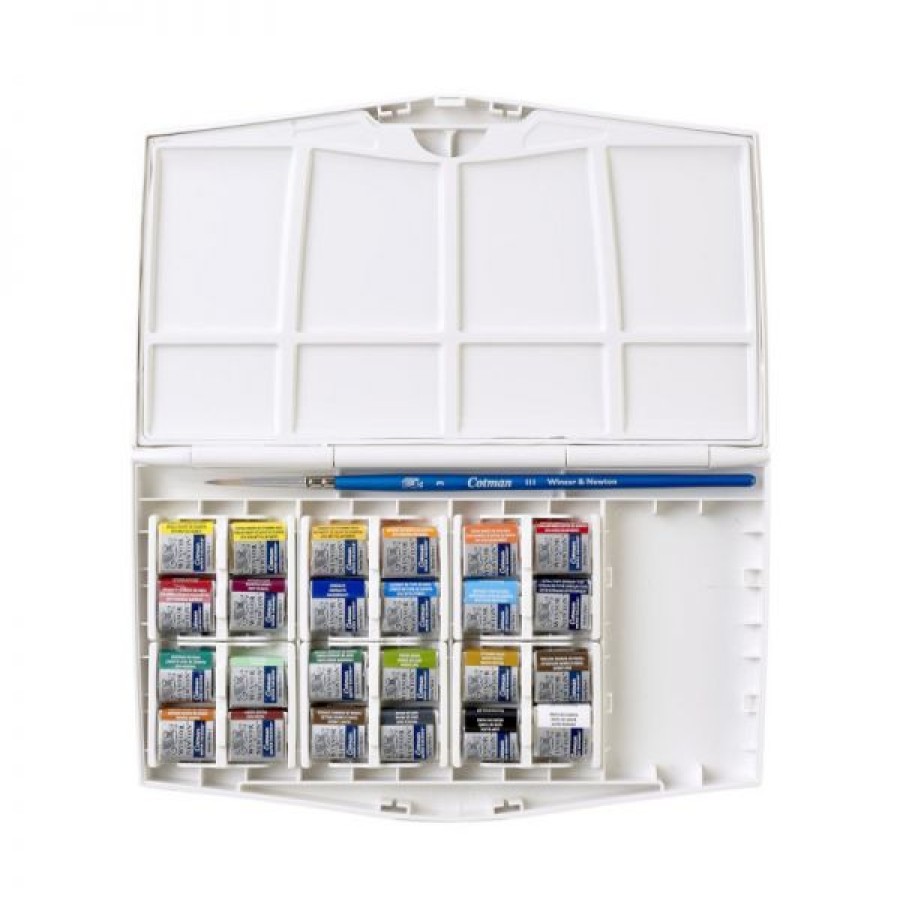 Peintures Creastore Peinture Aquarelle Fine | Boite Aquarelle Cotman De 24 Demi-Godets - Winsor & Newton